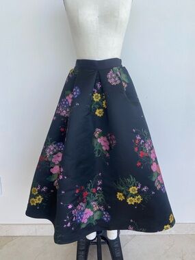 H&M Black Maxi Skirt with Pink, Yellow, Green & Blue Floral Print